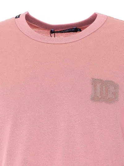 Dolce & Gabbana Cotton T-shirt With Patch In Pink