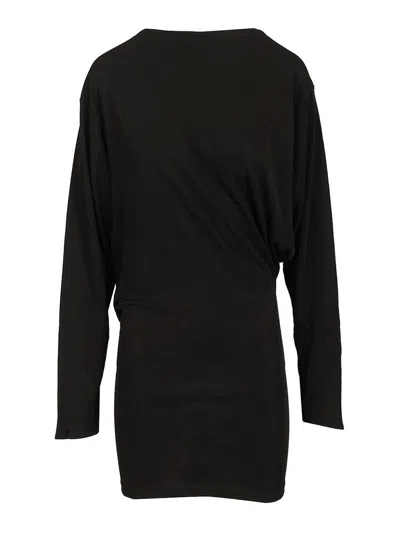 Jacquemus Black La Robe Mistral Crew Neck Dress With Long Sleeves And Open Back In Viscose Blend Women