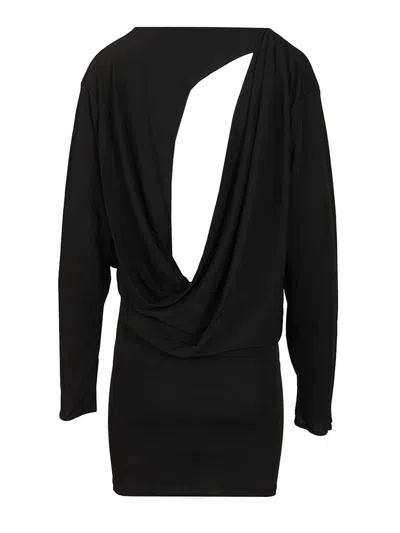 Jacquemus Black La Robe Mistral Crew Neck Dress With Long Sleeves And Open Back In Viscose Blend Women