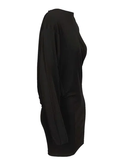 Jacquemus Black La Robe Mistral Crew Neck Dress With Long Sleeves And Open Back In Viscose Blend Women