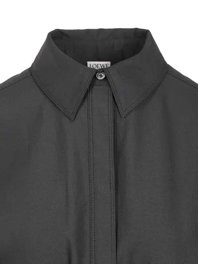 Loewe Structured Cotton-blend Gabardine Button-front Short Dress With Pleated Skirt And D-ring Belt In Blue