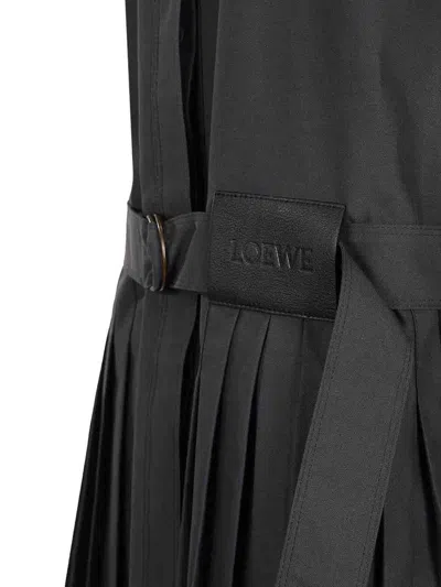 Loewe Structured Cotton-blend Gabardine Button-front Short Dress With Pleated Skirt And D-ring Belt In Blue