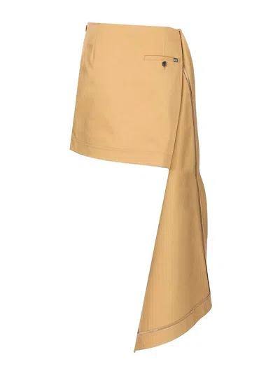 Loewe Womens Beige Draped-side Asymmetric-hem Cotton-blend Mini Skirt In Multi