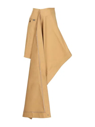 Loewe Womens Beige Draped-side Asymmetric-hem Cotton-blend Mini Skirt In Multi