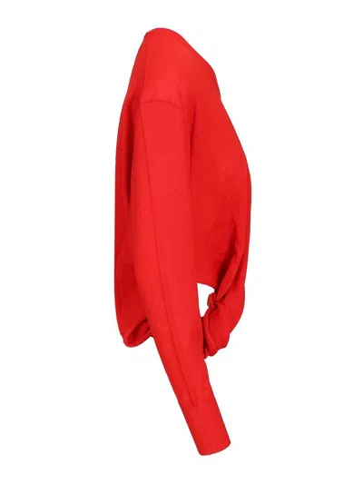 Loewe Womens Logo-embroidered Twisted-side Wool Jumper Xs In Red