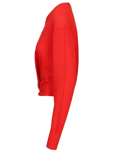 Loewe Womens Logo-embroidered Twisted-side Wool Jumper Xs In Red