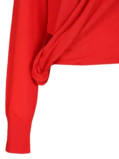 Loewe Womens Logo-embroidered Twisted-side Wool Jumper Xs In Red