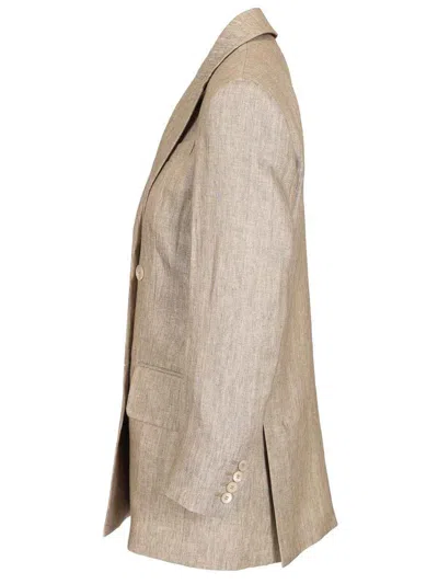 Max Mara Chic Mottled Linen Twill Blazer - Straight Fit With Peak-lapel Collar In Multi