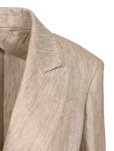 Max Mara Chic Mottled Linen Twill Blazer - Straight Fit With Peak-lapel Collar In Multi