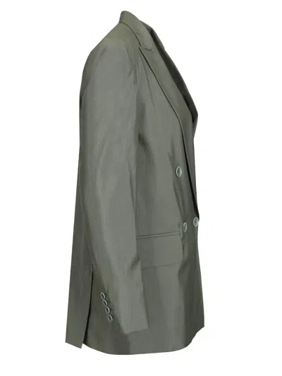 Max Mara Double-breasted Linen Blazer With Pointed Lapels In Green