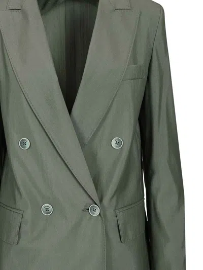 Max Mara Double-breasted Linen Blazer With Pointed Lapels In Green