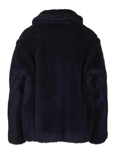Max Mara Alpaca Wool Jacket Collared Design Front Pockets In Blue