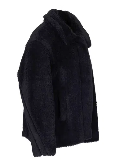 Max Mara Alpaca Wool Jacket Collared Design Front Pockets In Blue