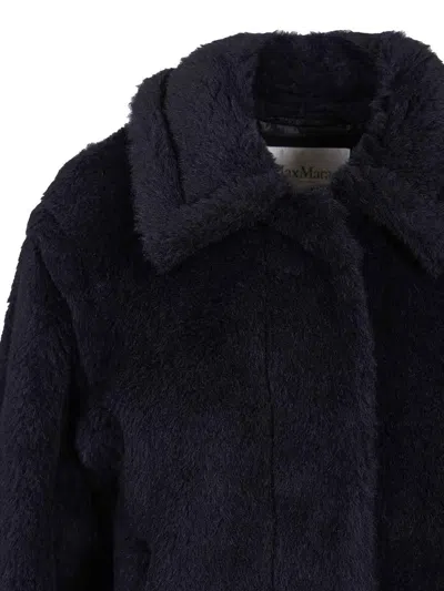 Max Mara Alpaca Wool Jacket Collared Design Front Pockets In Blue