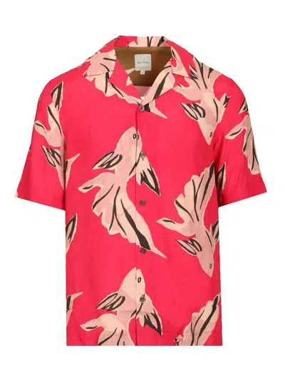 Paul Smith Flowing Oversized Short-sleeve Shirt With Abstract Bird Print In Red