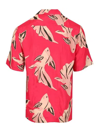 Paul Smith Flowing Oversized Short-sleeve Shirt With Abstract Bird Print In Red