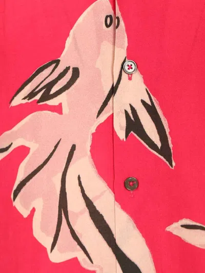 Paul Smith Flowing Oversized Short-sleeve Shirt With Abstract Bird Print In Red