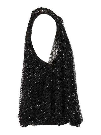 Sportmax Embellished Mesh And Jersey Top In Black