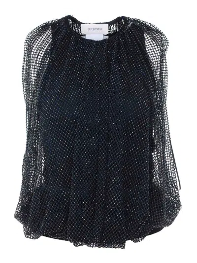 Sportmax Embellished Mesh And Jersey Top In Black