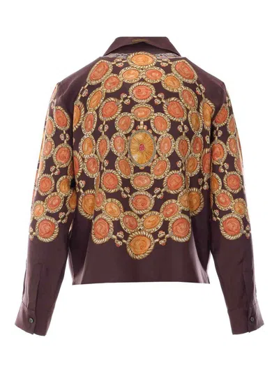 Versace Shirt Printed Shirt Look 62 Brown With Printed Silk Motif For Women