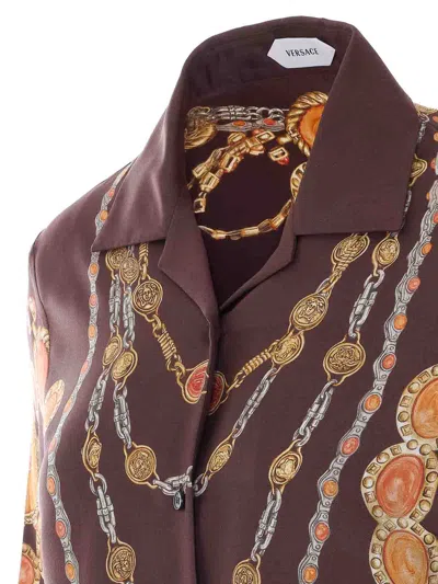 Versace Shirt Printed Shirt Look 62 Brown With Printed Silk Motif For Women