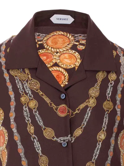 Versace Shirt Printed Shirt Look 62 Brown With Printed Silk Motif For Women