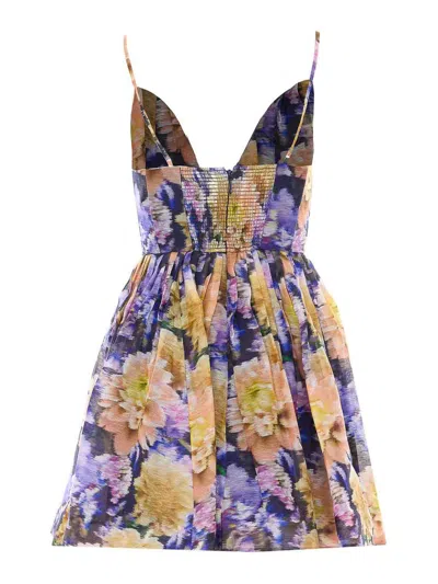 Zimmermann Luna Gathered Floral-print Linen And Silk-blend Mini Dress In Multi