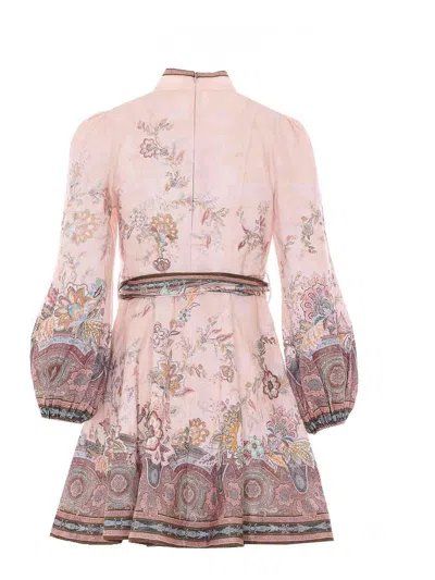 Zimmermann Womens Pink Paisley Alchemy Belted Floral-print Linen Mini Dress In Neutral