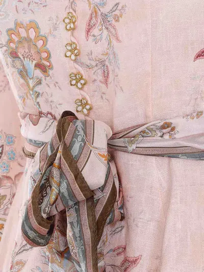 Zimmermann Womens Pink Paisley Alchemy Belted Floral-print Linen Mini Dress In Neutral