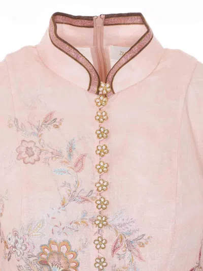 Zimmermann Womens Pink Paisley Alchemy Belted Floral-print Linen Mini Dress In Neutral