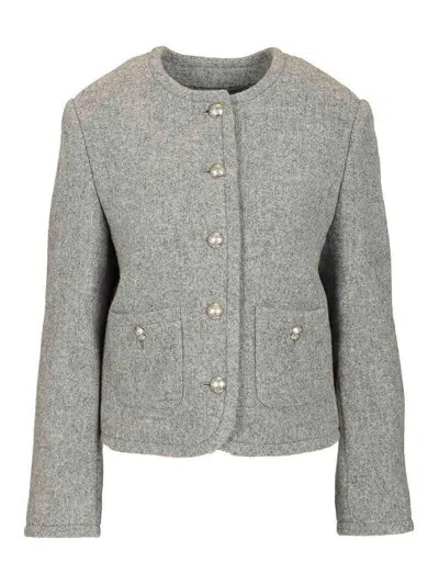 Dunst Grey Crewneck Jacket With Buttons On The Front In Gray