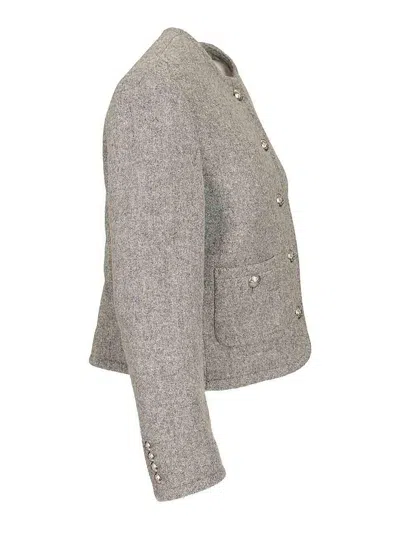 Dunst Grey Crewneck Jacket With Buttons On The Front In Gray