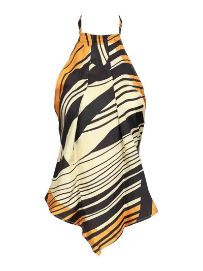 Raquel Diniz Halterneck Open Back Top Asymmetric Hem In Multi