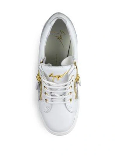 Shop Giuseppe Zanotti Leather High-top Zip Wedge Sneakers In White