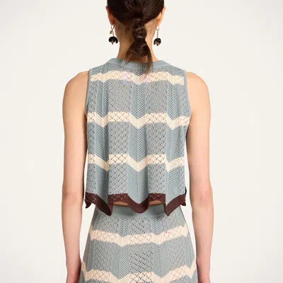 La Doublej Scalloped Striped Pointelle-knit Cotton Tank In Blue