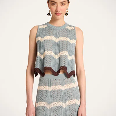 La Doublej Scalloped Striped Pointelle-knit Cotton Tank In Blue