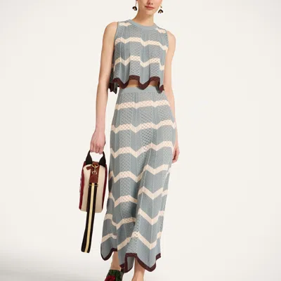 La Doublej Scalloped Striped Pointelle-knit Cotton Tank In Blue
