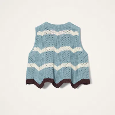 La Doublej Scalloped Striped Pointelle-knit Cotton Tank In Blue