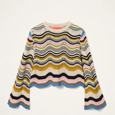 La Doublej Chevron-pattern Cropped Sweater In Multi
