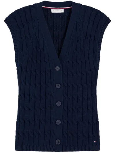 Tommy Hilfiger Cable-knit Sleeveless Cardigan In Blue
