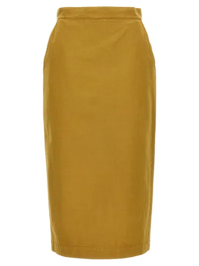 Max Mara Yellow Back Split Skirt In Gold