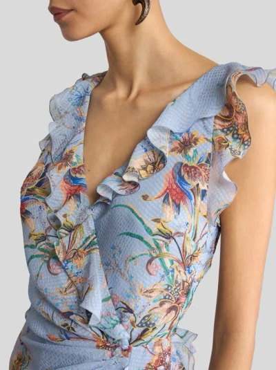 Etro Ruffled Tiered Paisley And Floral-print Satin Maxi Dress In Blue