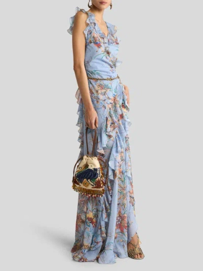 Etro Ruffled Tiered Paisley And Floral-print Satin Maxi Dress In Blue