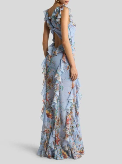 Etro Ruffled Tiered Paisley And Floral-print Satin Maxi Dress In Blue