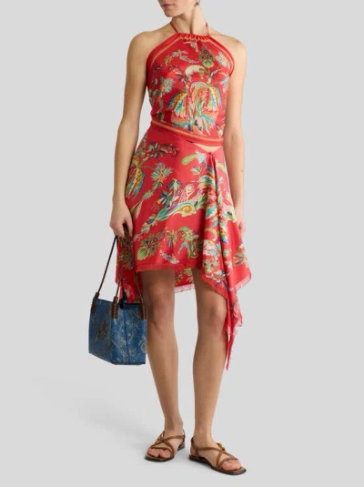Etro Silk Top With Halterneck And Paisley Foliage Motif In Red