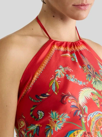Etro Silk Top With Halterneck And Paisley Foliage Motif In Red
