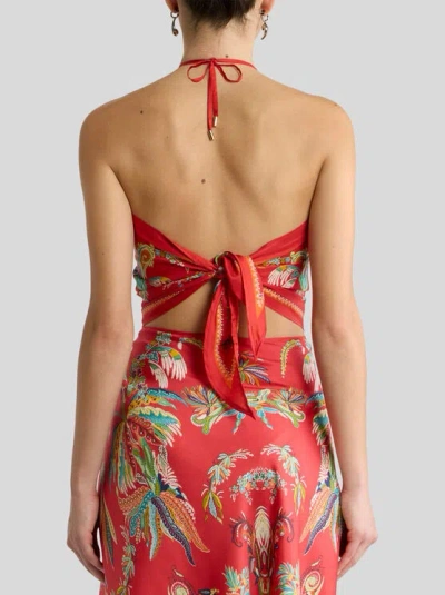 Etro Silk Top With Halterneck And Paisley Foliage Motif In Red