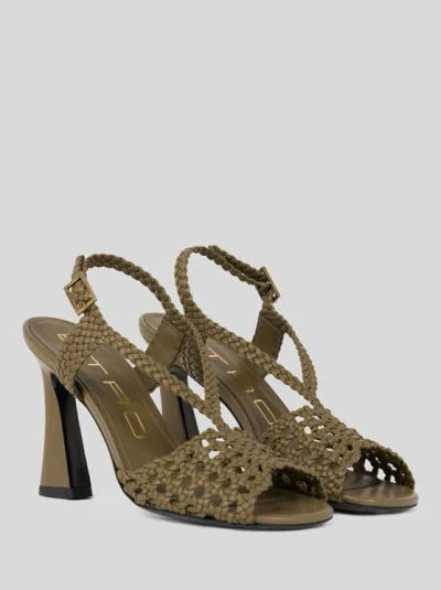 Etro Woven High-heeled Sandals In Green