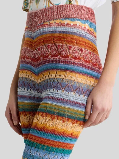 Etro Flared Knit Cotton Trousers With Stripes And Openwork In Multi