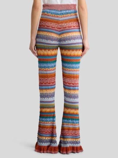 Etro Flared Knit Cotton Trousers With Stripes And Openwork In Multi